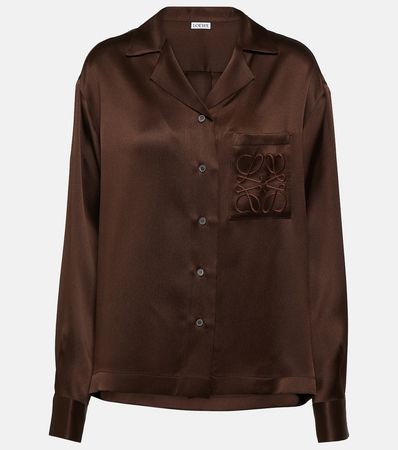 Anagram Silk Satin Pajama Shirt in Brown - Loewe | Mytheresa