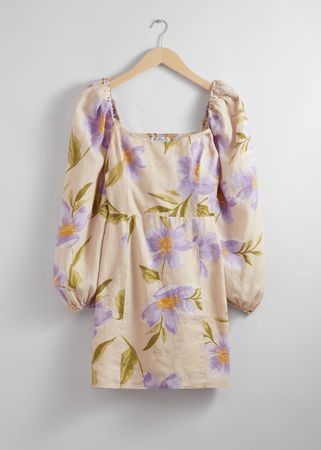 A-Line Linen Mini Dress - Lilac Florals - Mini dresses - & Other Stories US
