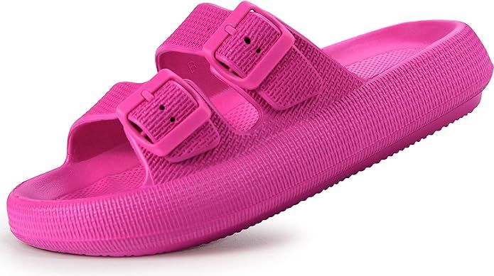 Amazon.com | Weweya Pillow Slippers for Women Open Toe Soft Cushioned Thick Sole Slide Flat Sandals Hot Pink Women Size 8 8.5 9 | Sandals