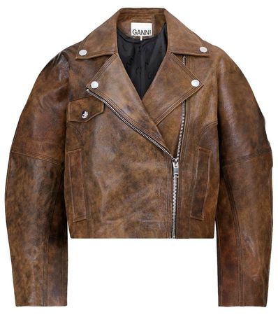 GANNI washed leather short jacket