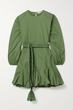 Army green Ella pleated cotton mini dress | Rhode | NET-A-PORTER