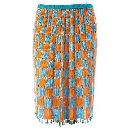 Gucci by Tom Ford orange and blue beaded fringed silk skirt, ss 1999 For Sale at 1stdibs