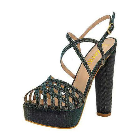 Fashiontage - Green Block Heel Buckle Closure Sandals - 941509640253