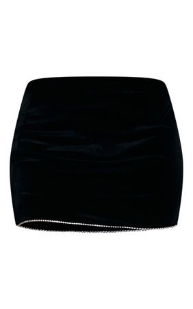 Black Velvet Diamante Curved Hem Mini Skirt | PrettyLittleThing USA