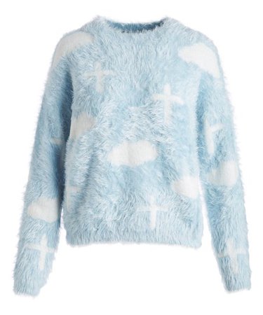 Le Cruz Clothing Corp Blue & White Cloud Fuzzy Sweater - Unisex