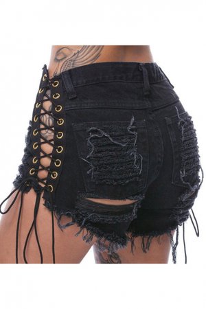 new-stylish-lace-up-sides-ripped-midi-waist-plain-denim-shorts_1494911986673.jpg (392×588)