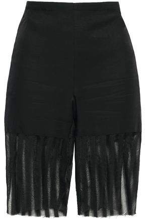 Distressed Gauze-paneled Cotton-blend Twill Shorts