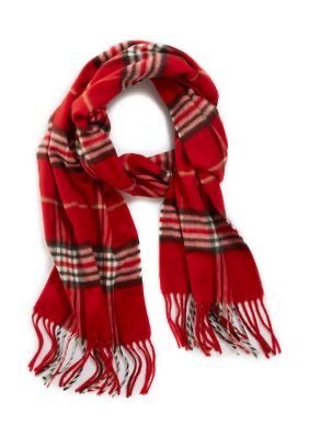 red plaid fringe scarf