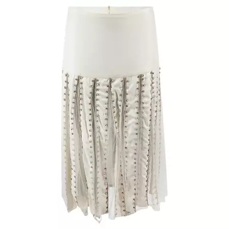 Sanne Women's White Pleated Jewelled Skirt For Sale at 1stDibs