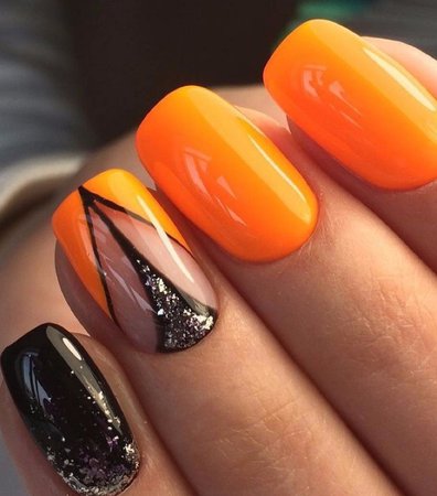 Orange & Black Nails