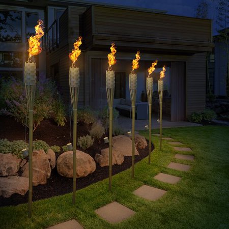 Matney Bamboo Torches - Includes Metal Oil Canisters with Bamboo Covers to Protect from Rain, Great for Outdoor Decorating, Luau, Tiki Parties, 5 ft" Long - Walmart.com