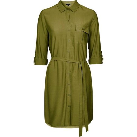 Olive Green Button Up Shirt Dress