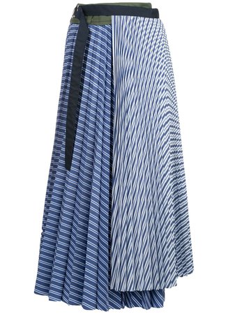 Sacai Asymmetric Pleated Striped Skirt - Farfetch