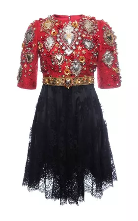 DOLCE&GABBANA : SS2015 Sacred Heart Embellished Short Sleeve Combo Dress | Sumally