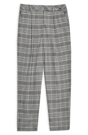 Topshop High Waist Tapered Plaid Trousers grey