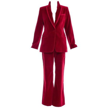 gucci Preowned Gucci Tom Ford Red Cotton Velvet Pantsuit, Fall 1996  ($2,200) ❤ liked on Polyvore featuring suits, red and trouser pant suits -  Google Search