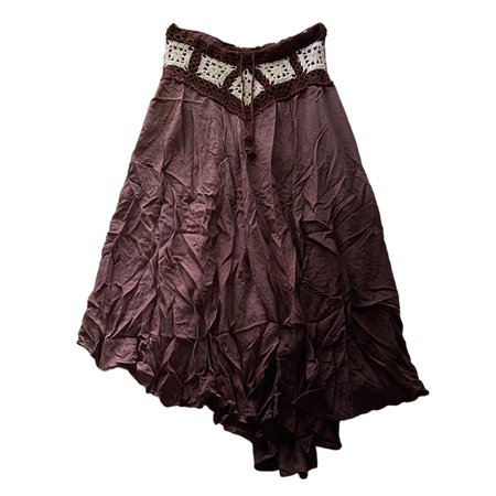 brown fairy / boho / hippie style midi skirt with crochet waistband