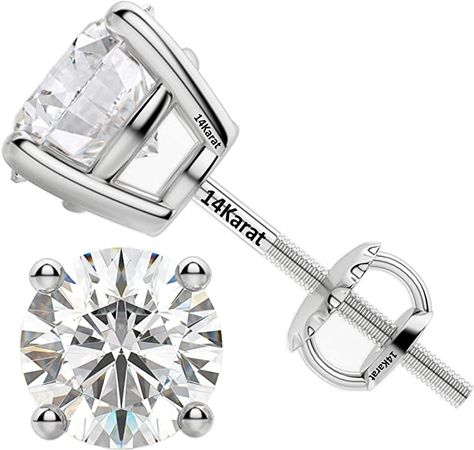 Amazon.com: Round Diamond Stud Earrings Lab Created, G-H Color VS-SI, 0.30ctw (0.28ctw to 0.33ctw) 14K White Gold: Clothing, Shoes & Jewelry