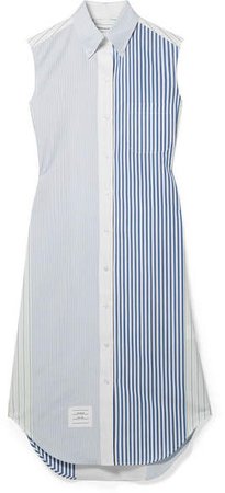 Striped Cotton-poplin Dress - Blue
