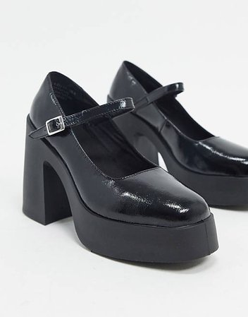 ASOS DESIGN Polar chunky high heeled mary - jane in black patent | ASOS