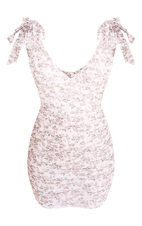 White Floral Print Mesh Bodycon Dress | PrettyLittleThing USA