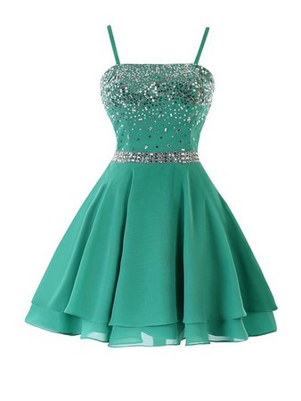 A-line/Princess Mini Green Chiffon Sexy Sleeveless Straps Backless Short Dresses Homecoming With Sequin Summer - High Quality Dress Sale Online