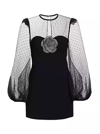 Rebecca Vallance Yvonne Crystal Flower-Embellished Minidress | Saks Fifth Avenue