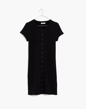 Button-Front Ribbed Mini Dress