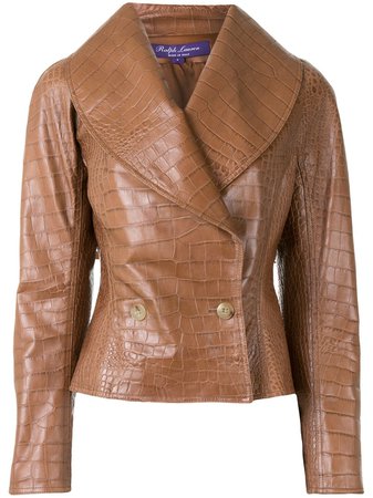 Shop brown Ralph Lauren Collection crocodile effect leather jacket with Express Delivery - Farfetch