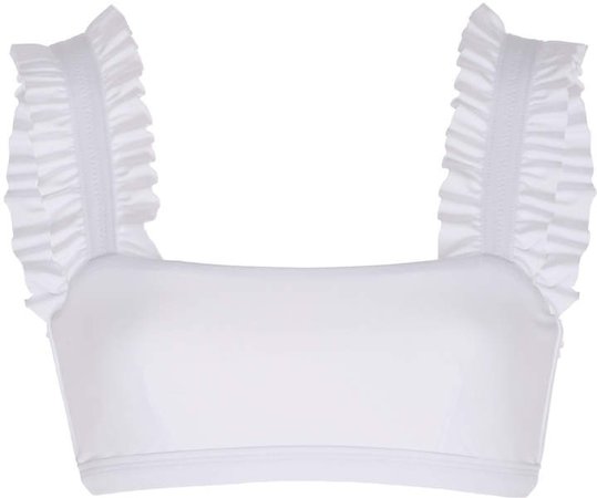 Ephemera Lycra Optical White Ruffle Bikini Top Size: 36