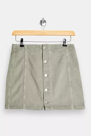 Gray Corduroy Button Through Mini Skirt | Topshop