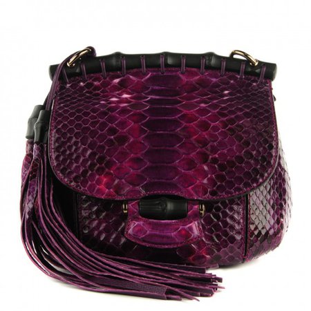 GUCCI Python Small Nouveau Fringe Shoulder Bag Purple 117570