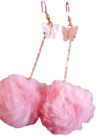 pink butterfly pompom earrings