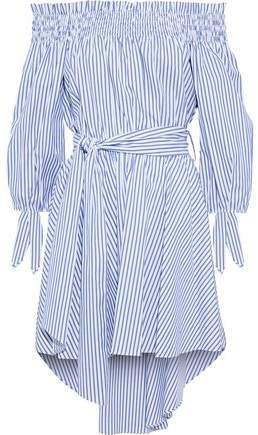 Lou Off-the-shoulder Striped Cotton-poplin Mini Dress