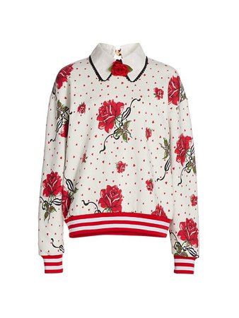 Rodarte Collared Rose-Print Sweatshirt