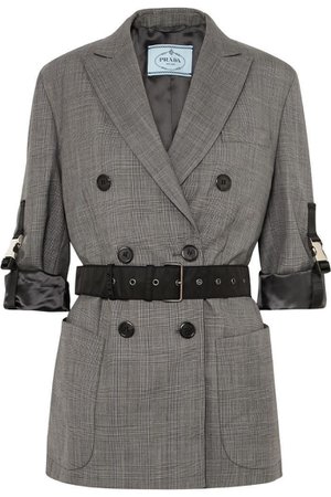 Prada Belted Double-Breasted Checked Wool Blazer ($2760)
