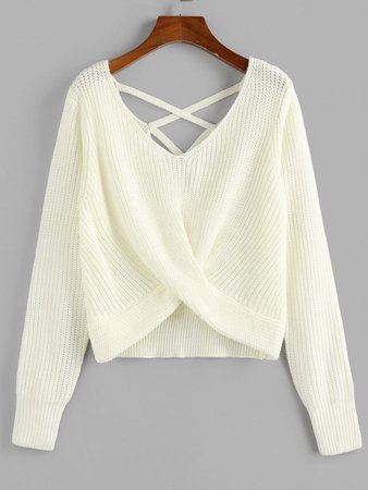 [26% OFF] 2020 ZAFUL Criss Cross Twisted Plain Sweater In WHITE | ZAFUL
