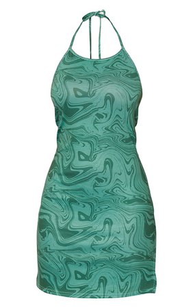 Green Marble Halterneck Split Hem Bodycon Dress | PrettyLittleThing USA
