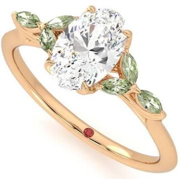 Gold Diamond Green White Ring Cottagecore