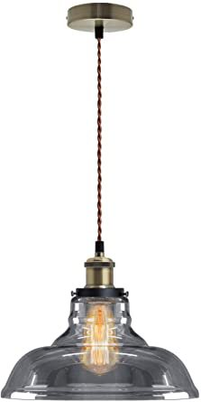Modern Vintage Shadow Glass Light Shade Smoked Industrial Brass Ceiling Pendant Lamp M0091 : Amazon.co.uk: Lighting