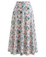 Opulent Floral Print A-Line Midi Skirt - Retro, Indie and Unique Fashion