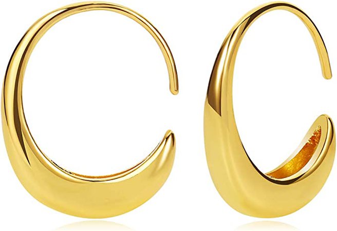 Amazon.com: Minimalist Lightweight Gold Plated Oval Half Open Drop Dangle Earrings Hollow Hoops Earrings Jewelry for Women Girls: Clothing, Shoes & Jewelry