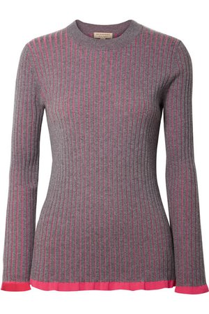Burberry | Striped ribbed cashmere and silk-blend sweater | NET-A-PORTER.COM