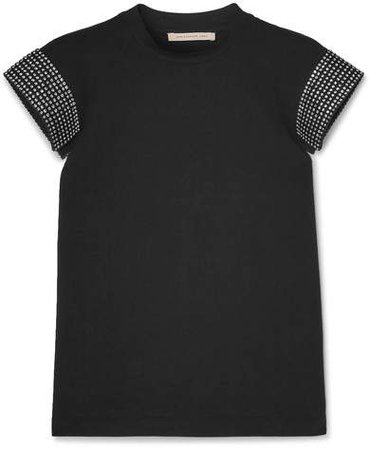 Crystal-embellished Cotton-jersey T-shirt - Black