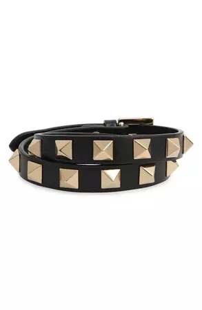 Valentino Garavani Rockstud Double Wrap Leather Bracelet | Nordstrom