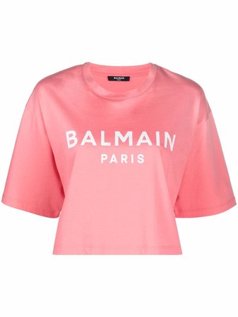 Balmain cropped logo-print T-shirt