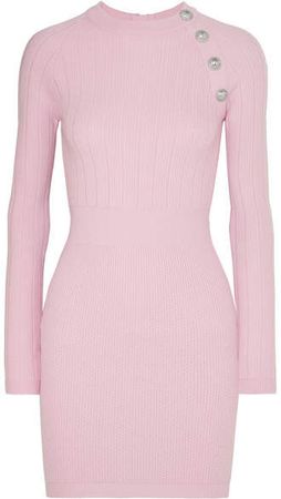 Button-embellished Wool-blend Mini Dress - Pink
