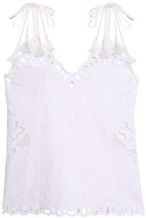 Tasseled Broderie Anglaise Linen And Cotton-blend Top