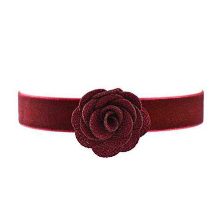 Amazon.com: Paialco Wine Red Velvet Belt Gothic Choker Necklace 12-15 Inches, Maroon Rose Flower Shape: Clothing