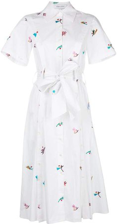 embroidered belted shirt dress